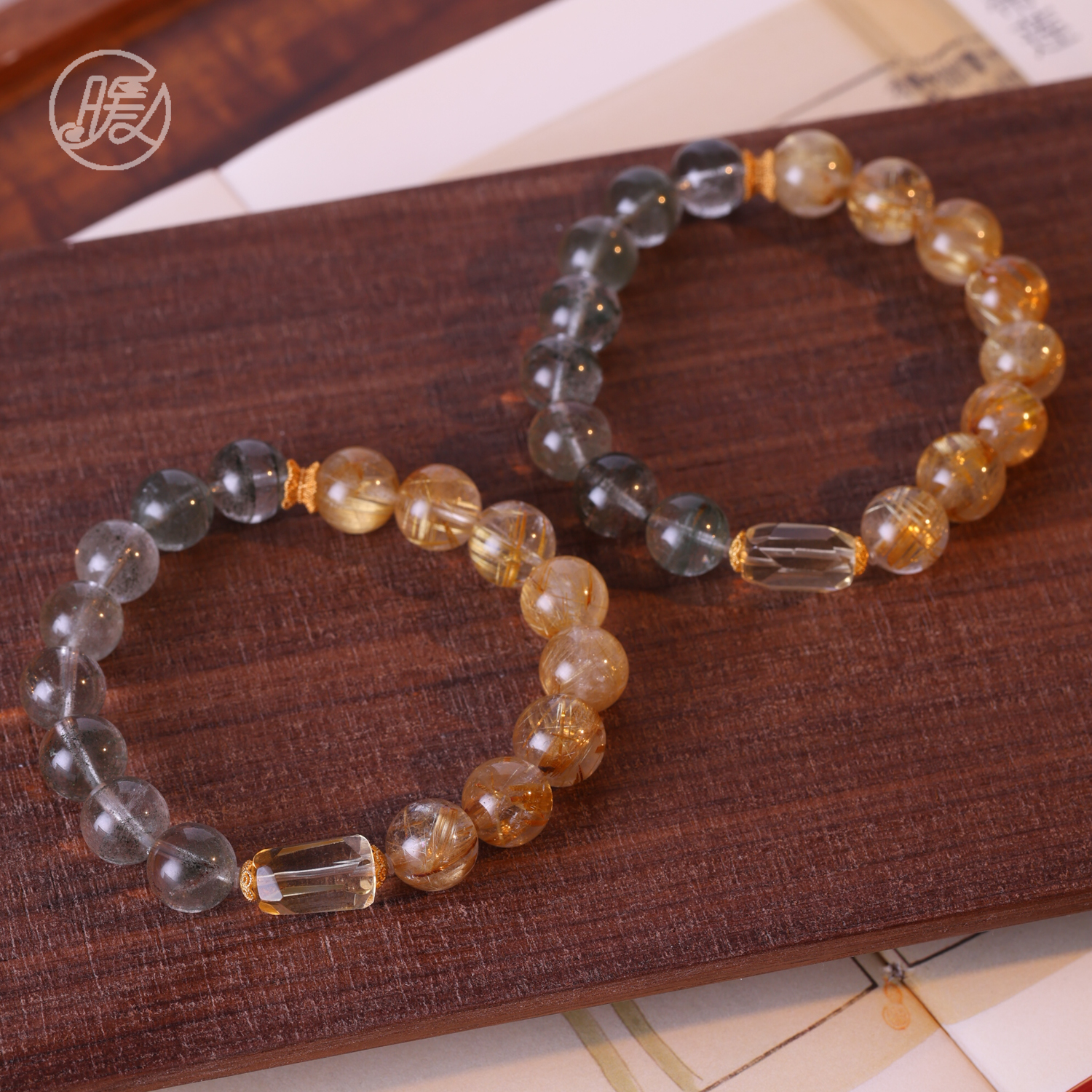 单圈金发晶双拼幽灵水晶手串搭配不规则配件手链E7189多样性发一