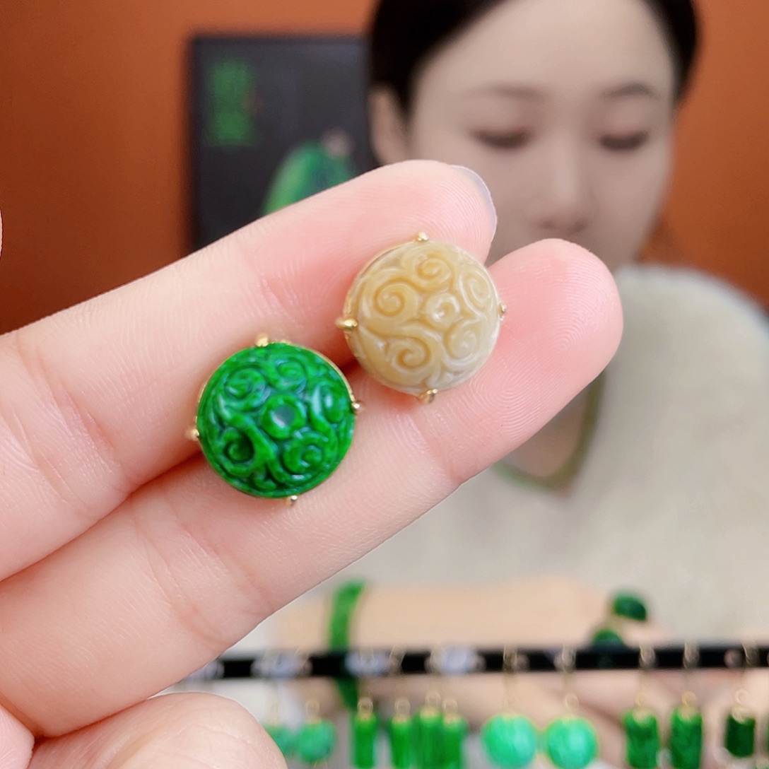 翡翠银S925镶嵌耳饰