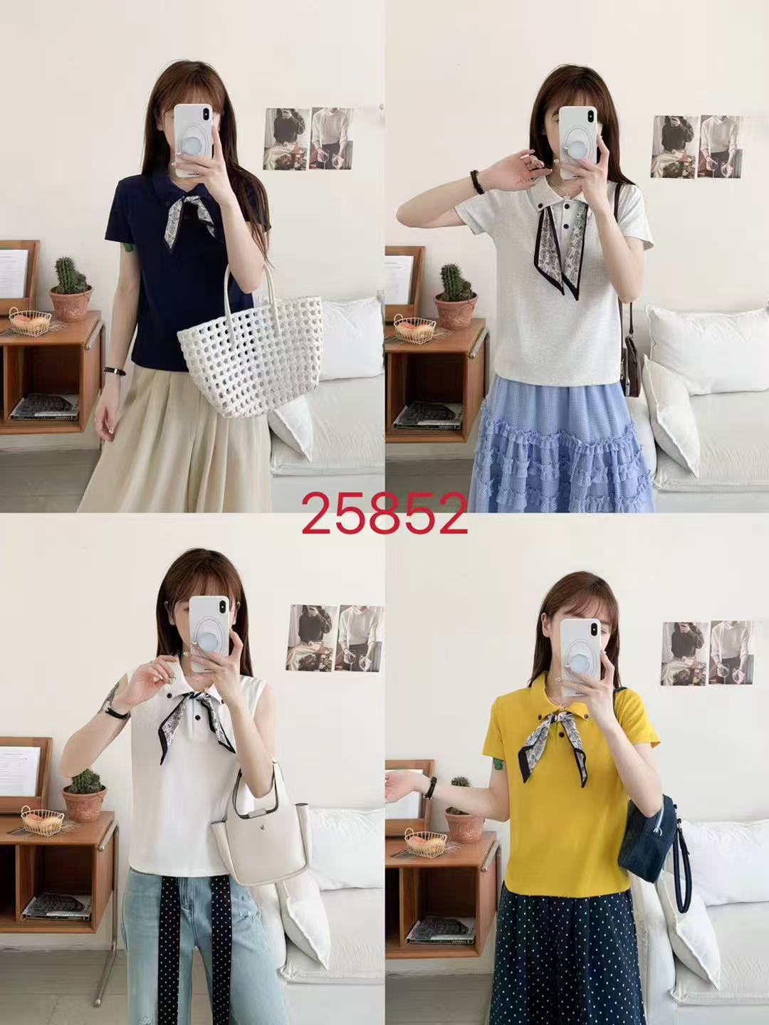 女丝带螺纹短袖T恤25852/25853童装