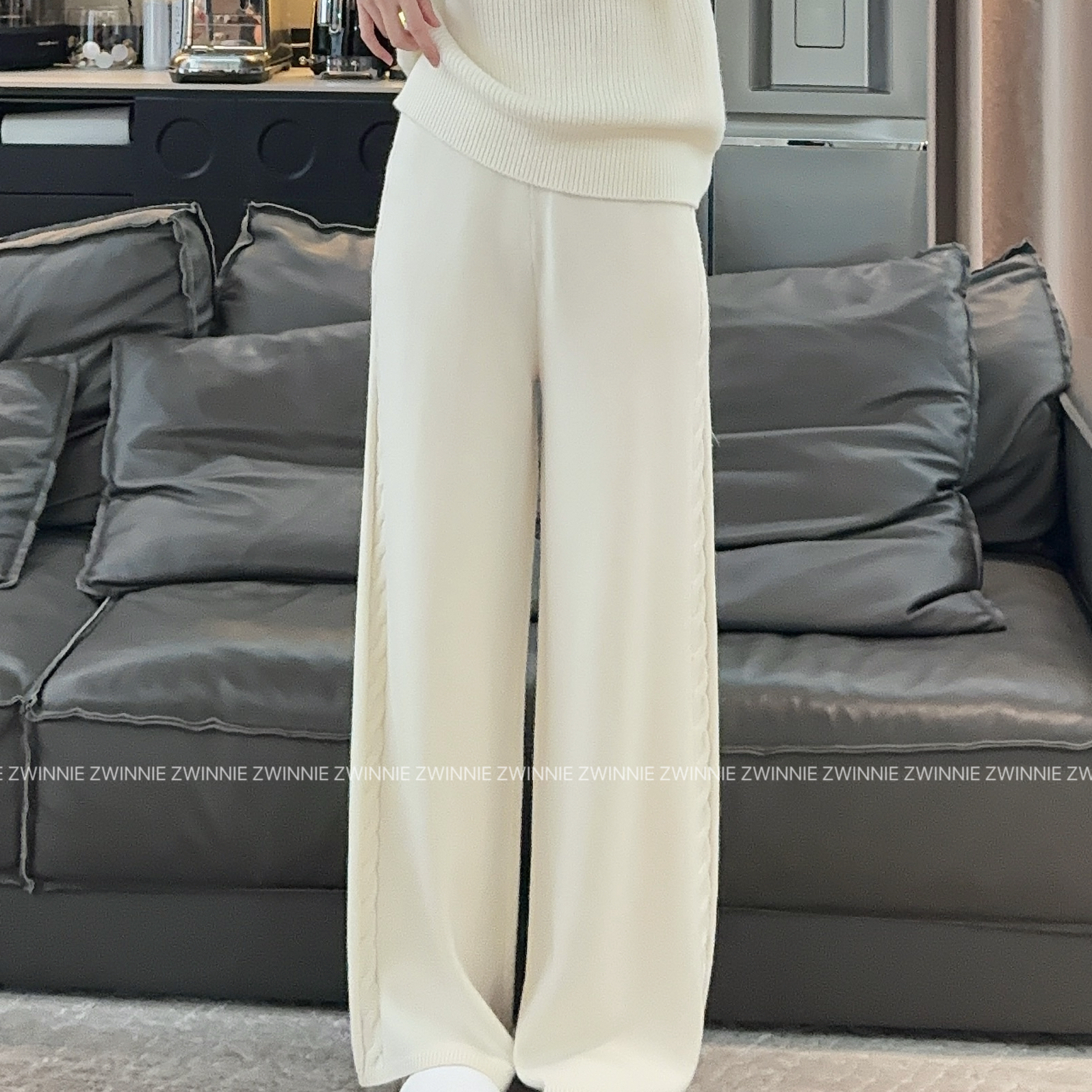 Zwinnie/詹维尼【绞花羊毛针织裤】垂感直筒裤休闲裤 GDD202518