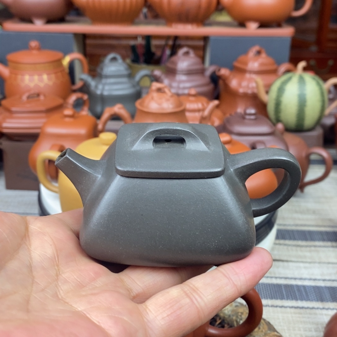 紫砂茶壶方瓢120cc原矿老天青紫砂