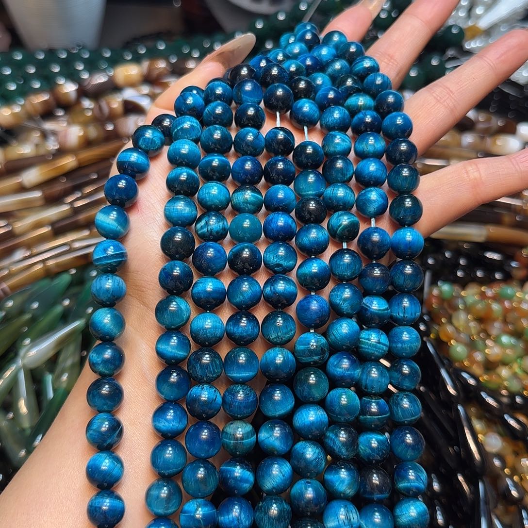 玛瑙/玉髓未镶嵌珠宝半成品天然莫兰迪蓝虎眼一条10mm