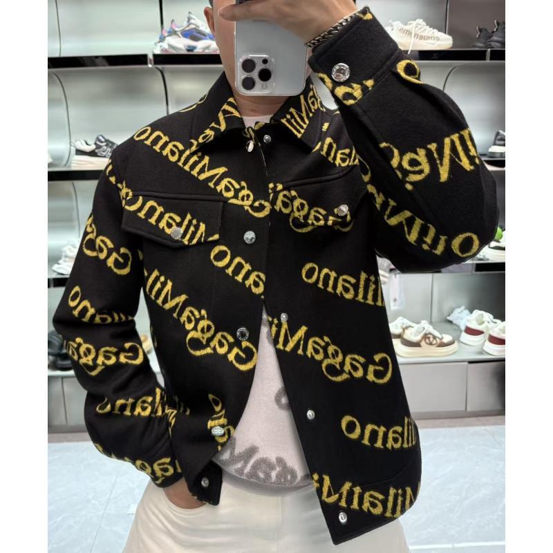 2025嘎嘎男士夹克外套秋冬时尚字母印花立领开衫潮流百搭翻领外套