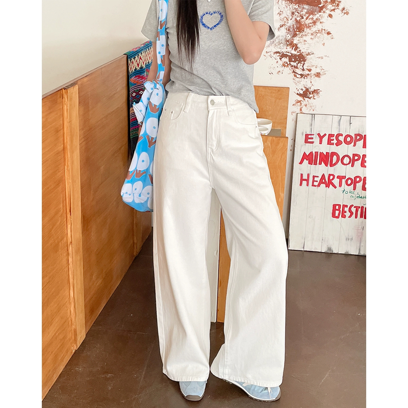 大码女装夏高腰显瘦白色牛仔裤胖mm2025新款休闲直筒阔腿裤