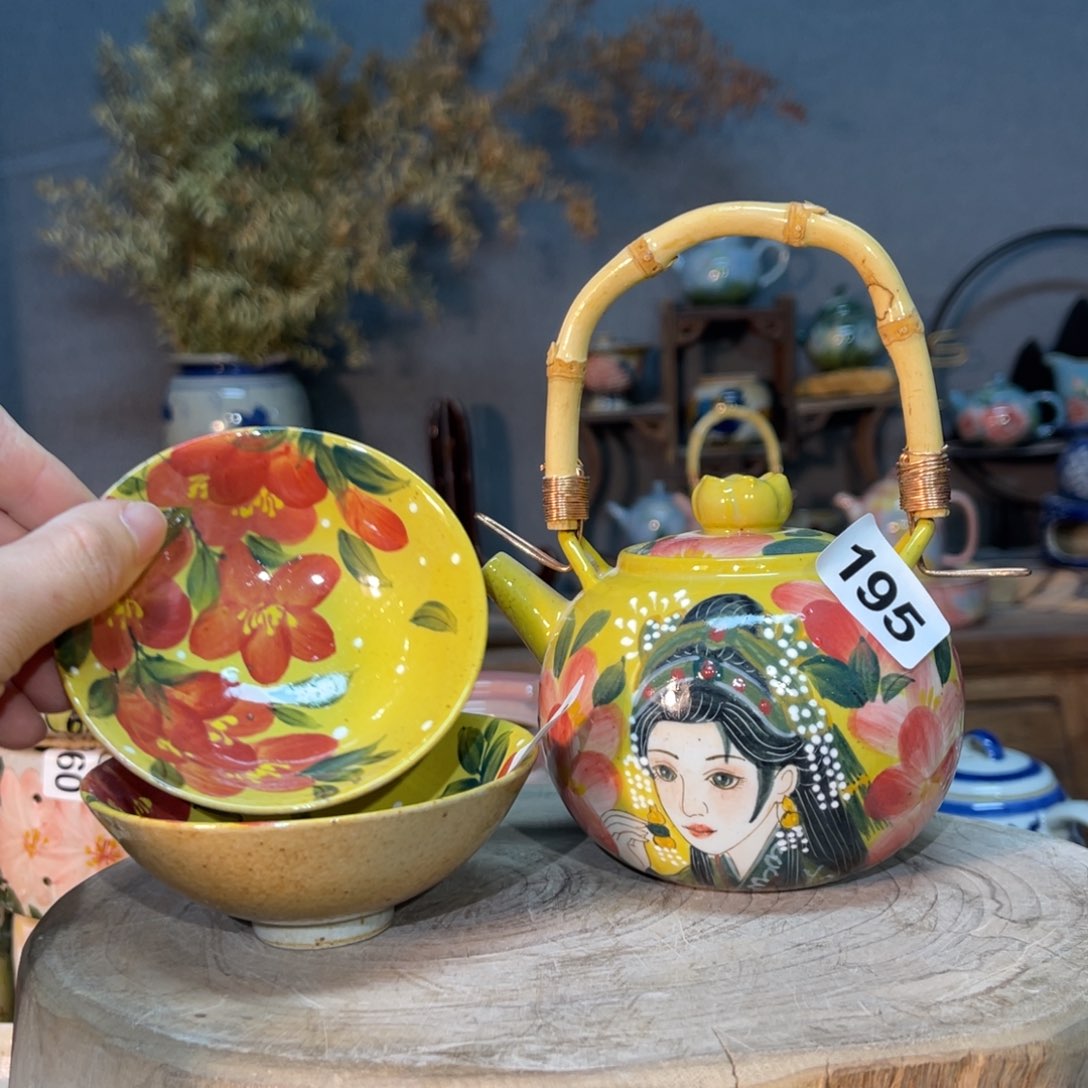 杯钓*乐素浅陶瓷手工手绘