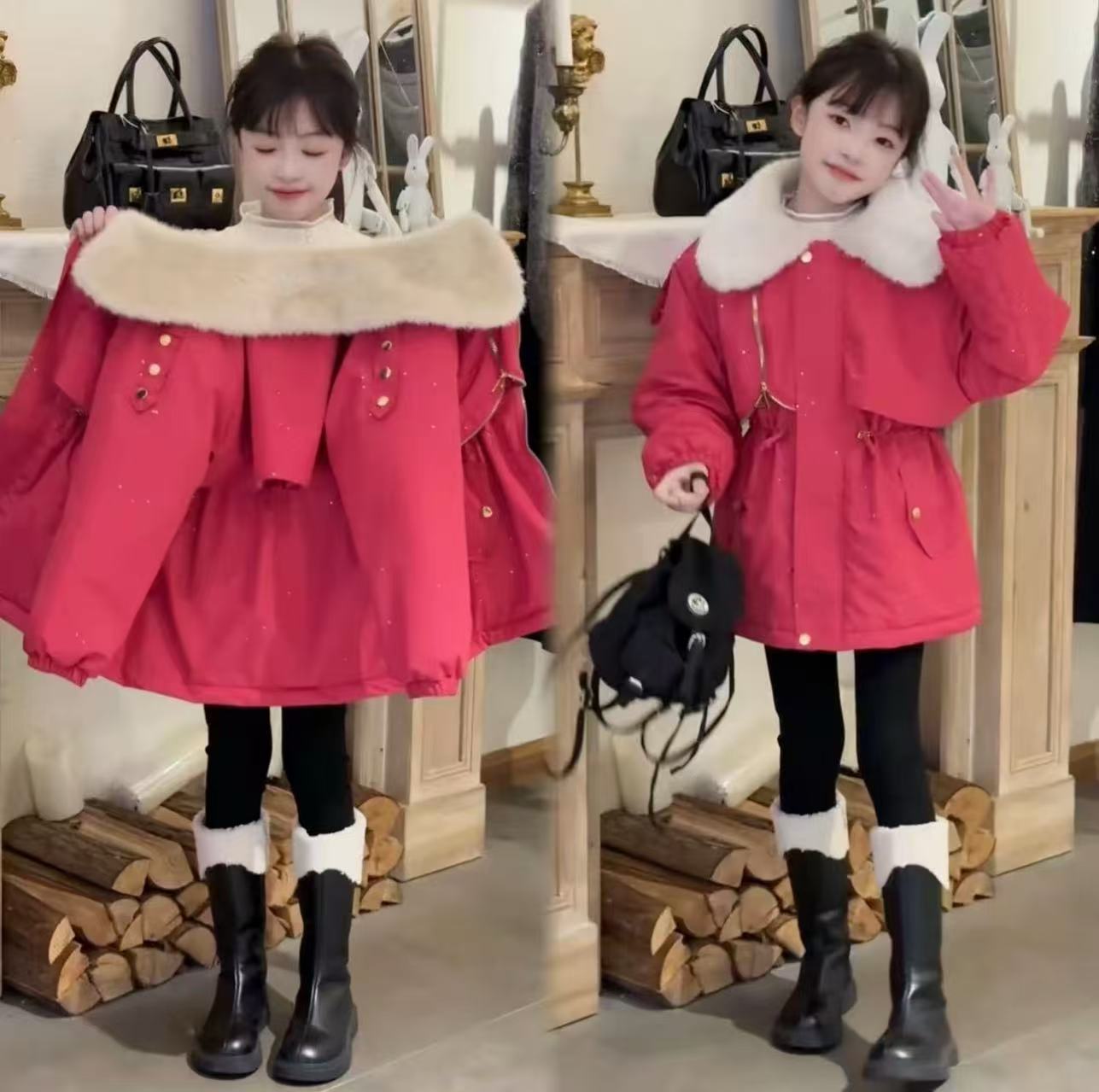 【加绒加厚派克服】女童2025新款秋冬装洋气中大童棉服上衣打底裤