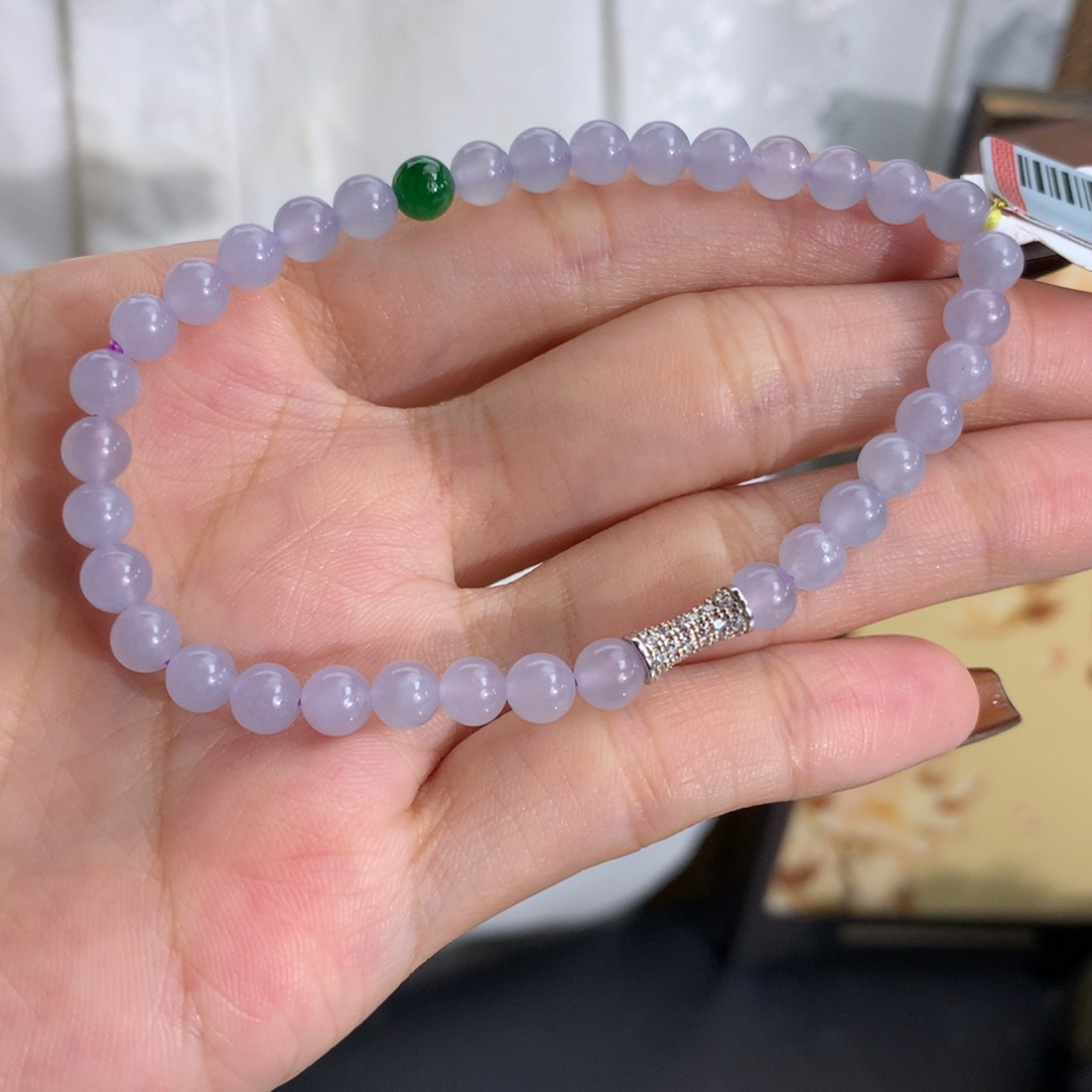 翡翠未镶嵌手串卡5冰胶淡紫手串