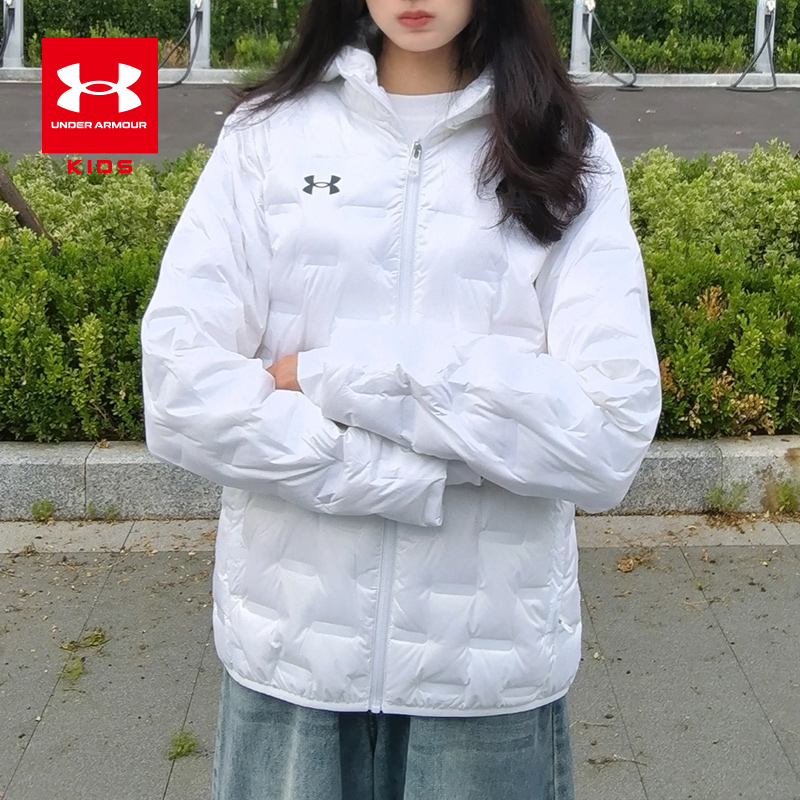 【亲子】安德玛黑色短款轻薄羽绒服男女童简约百搭保暖秋冬新款外套