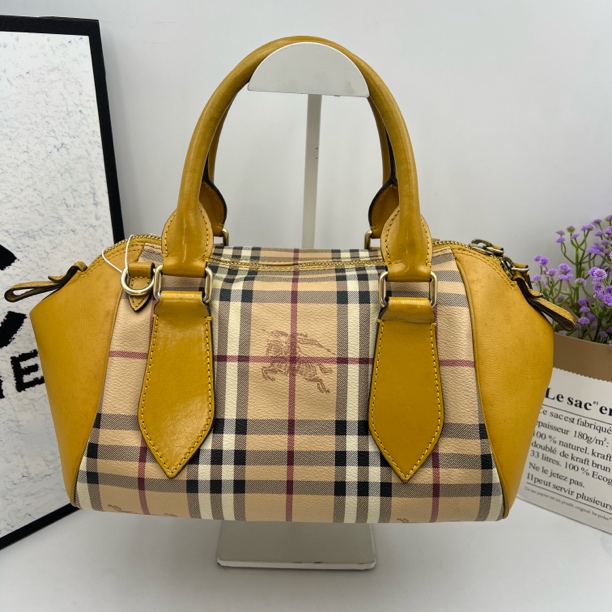 95新 BURBERRY/博柏利 7138/巴宝莉战马格纹拼色手提包