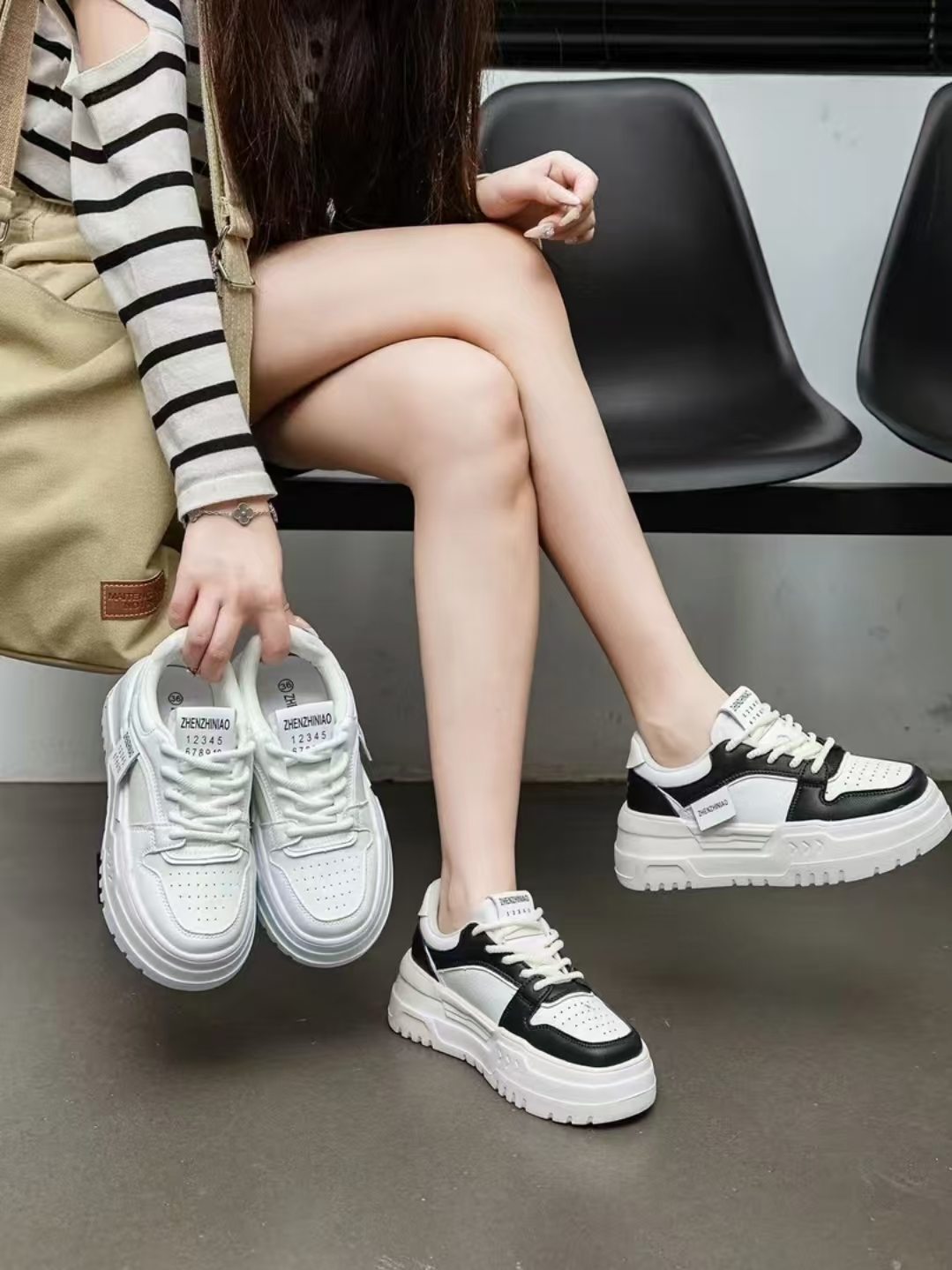 小白鞋女厚底增高女鞋新款2025年轻便鞋子ins潮百搭小众  26558