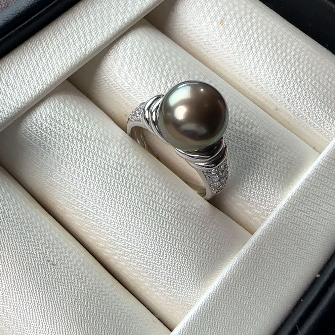 银S925镶嵌戒圈海水珍珠