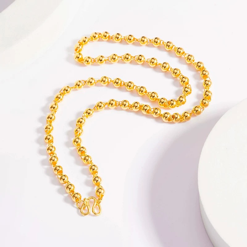 吊坠足银 女款珠珠项链光珠百搭圆珠链实心时尚送女友礼物素款