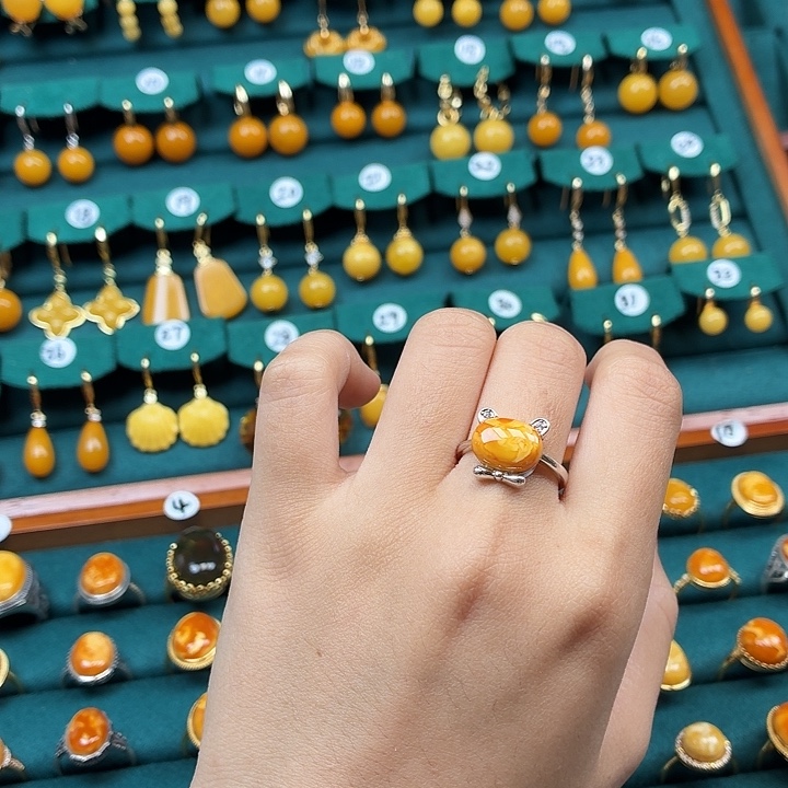 琥珀银S925镶嵌戒指