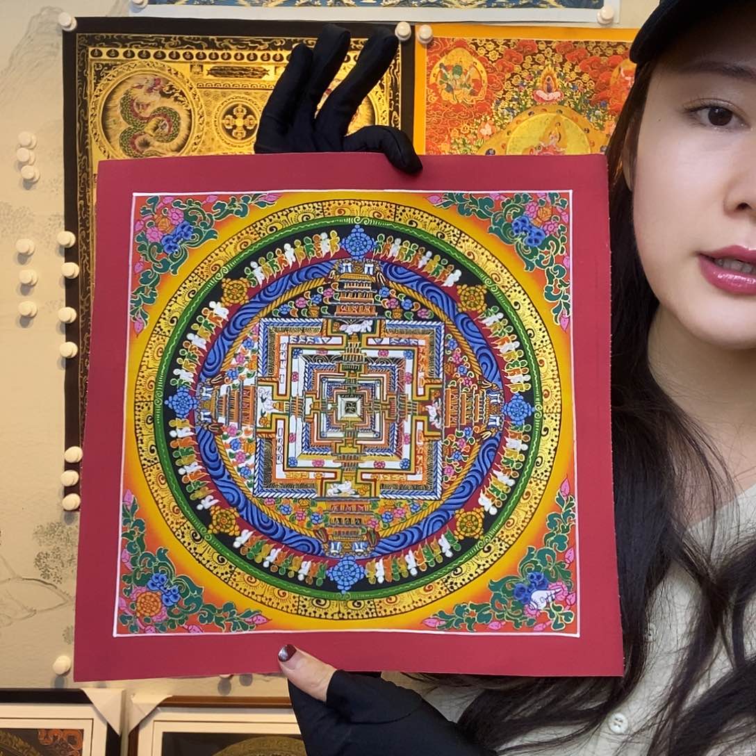卷轴画纯手绘坛城唐卡27厘米左右