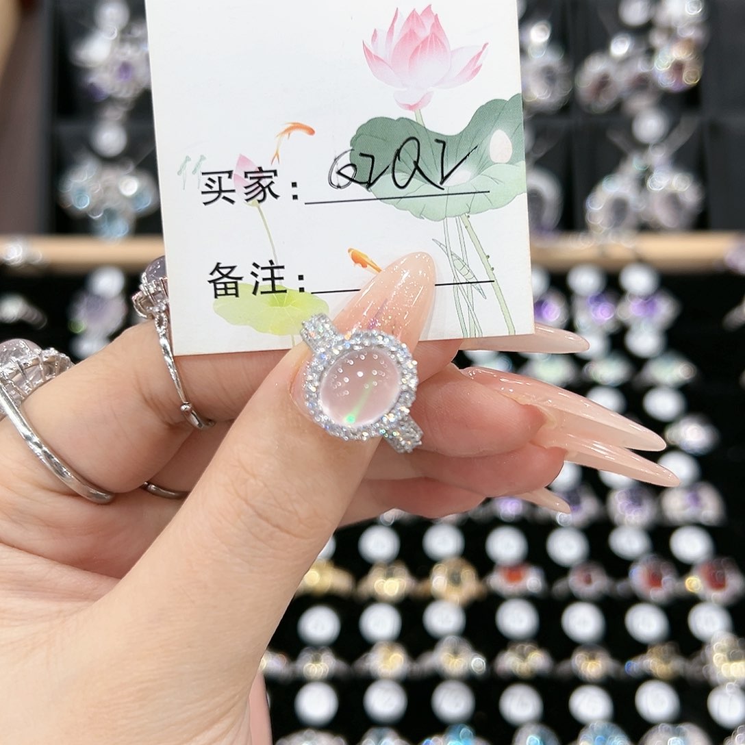 芙蓉石戒指银S925镶嵌戒指