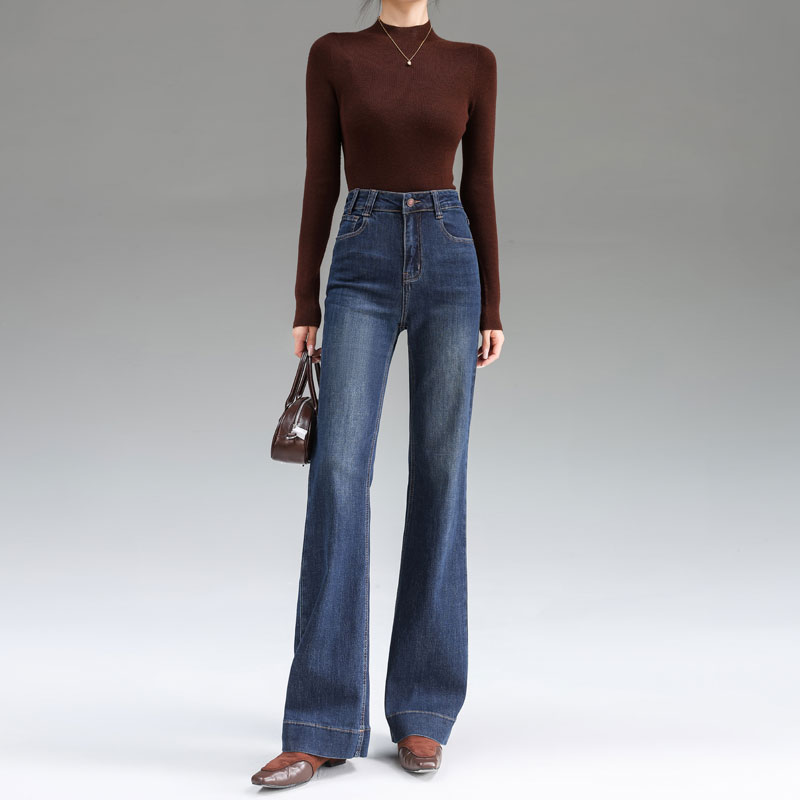 高个子加长大码微喇牛仔裤女显瘦拖地裤子胖mm加肥高腰直筒喇叭裤