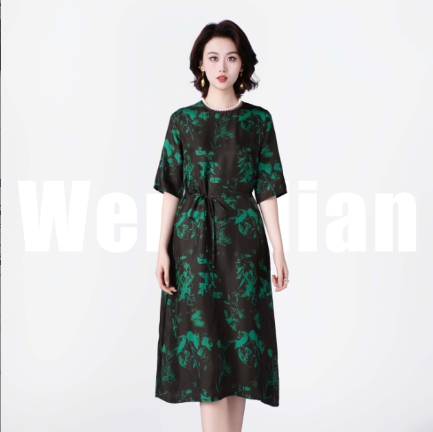 WENSILIAN【夜粼】100%桑蚕丝连衣裙（裙长：108.5cm）WS03-ES24513