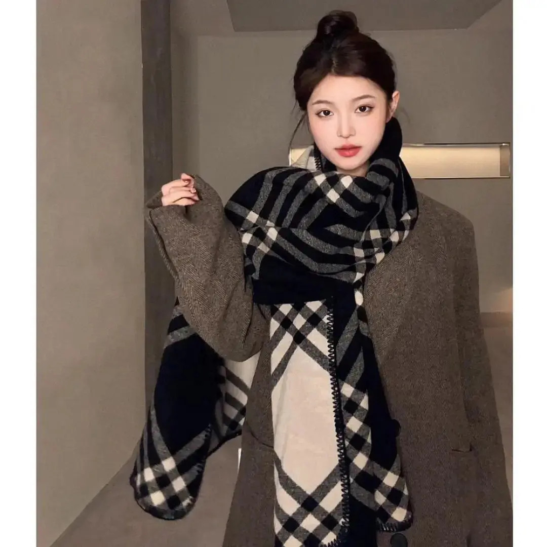 围巾女冬韩系氛围感拼色双面保暖围脖披肩送女友女款学生ins韩剧