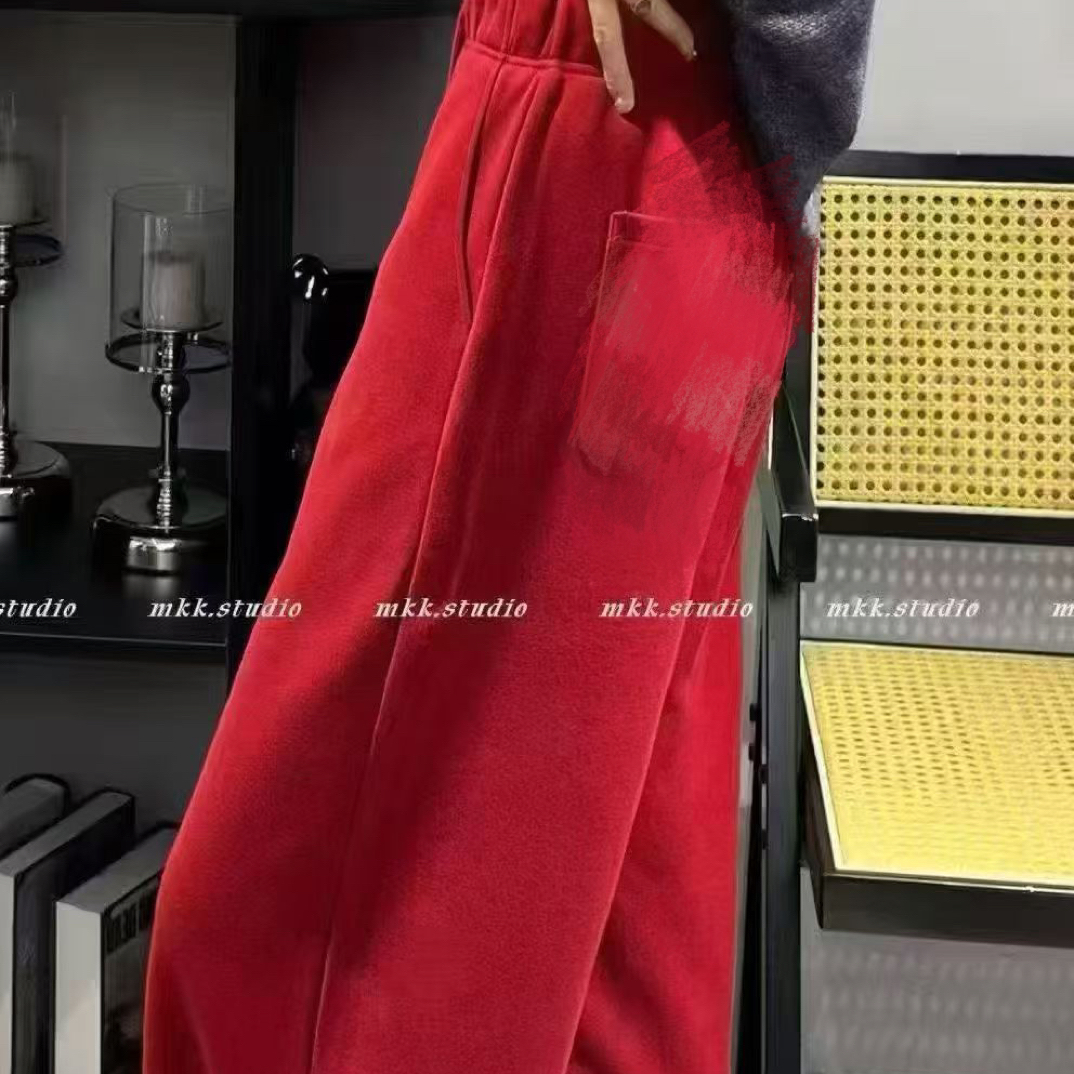 高腰加绒加厚抽绳直筒卫裤女秋冬显瘦垂感休闲百搭长裤