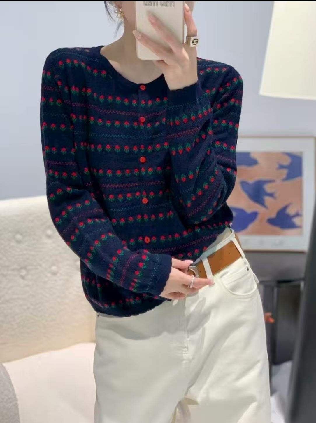 G【小花朵】 时尚开衫百搭长袖针织女2025年春秋新款气质上衣