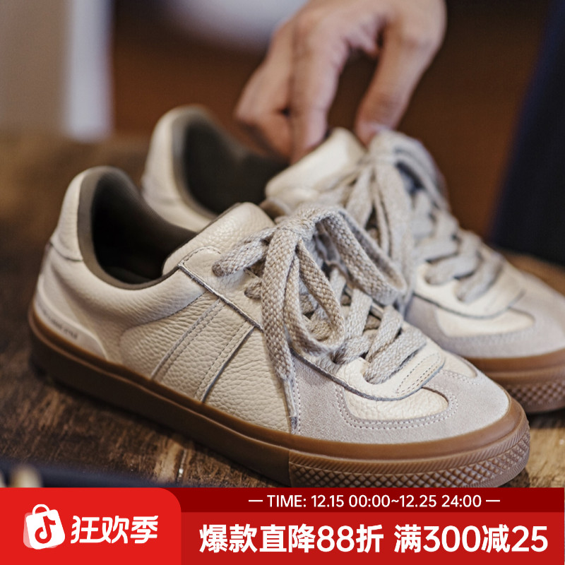 马登复古德训鞋男士2025秋季新款百搭极简小白鞋厚底休闲皮面板鞋