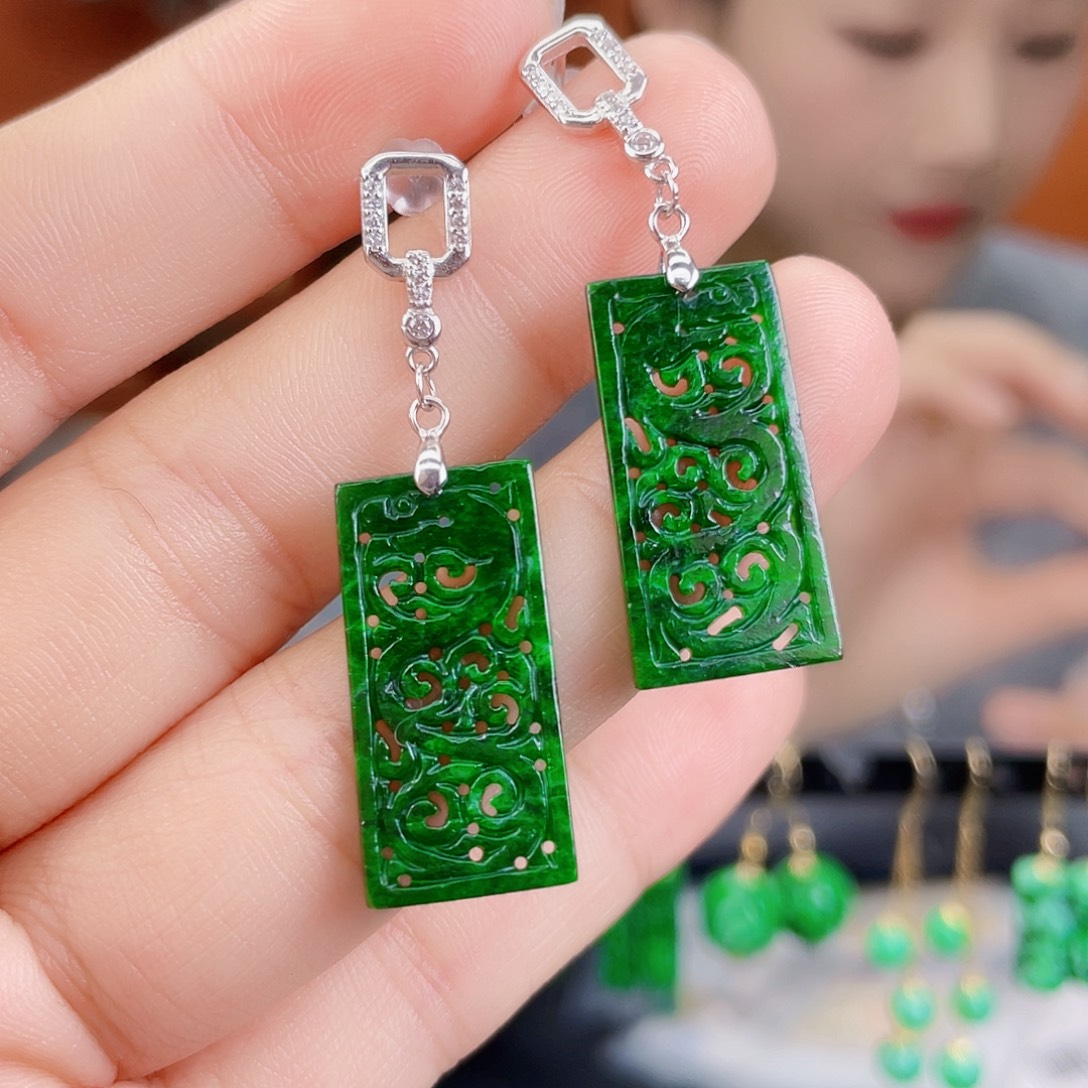 翡翠银S925镶嵌耳饰