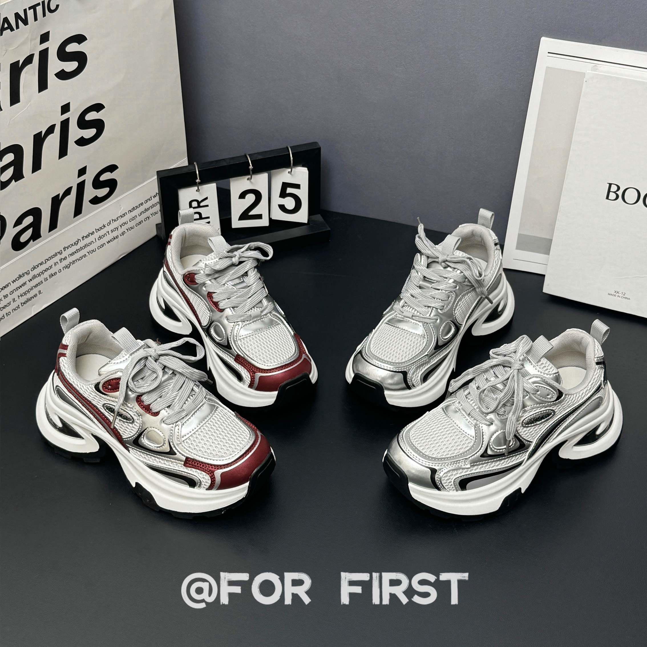 【LB】6cm增高厚底25年春季新款老爹鞋女时尚网面休闲运动百搭