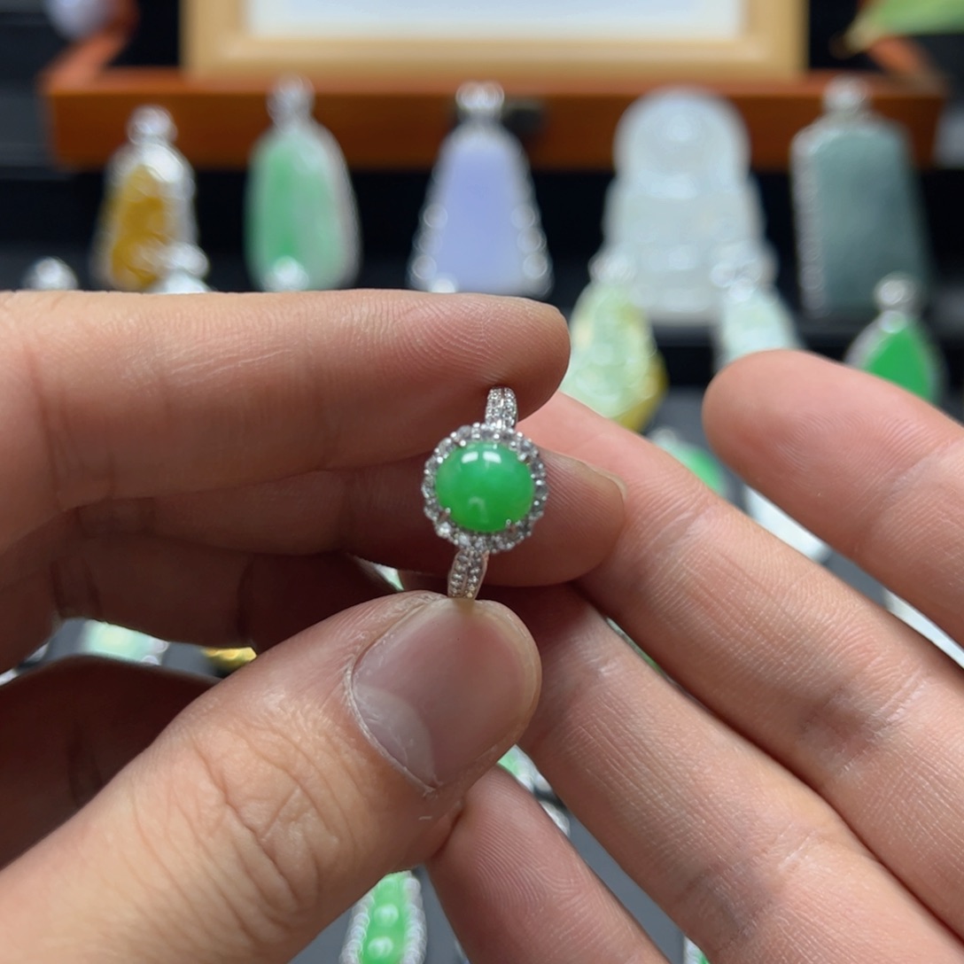 银S925镶嵌戒指翡翠天然翡翠a货