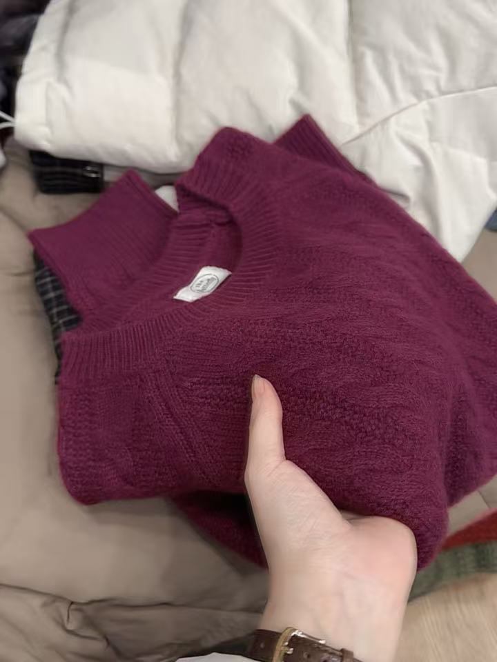 七言家巨好看！浆果紫“冬日麻花”圆领软糯加厚毛衣3326