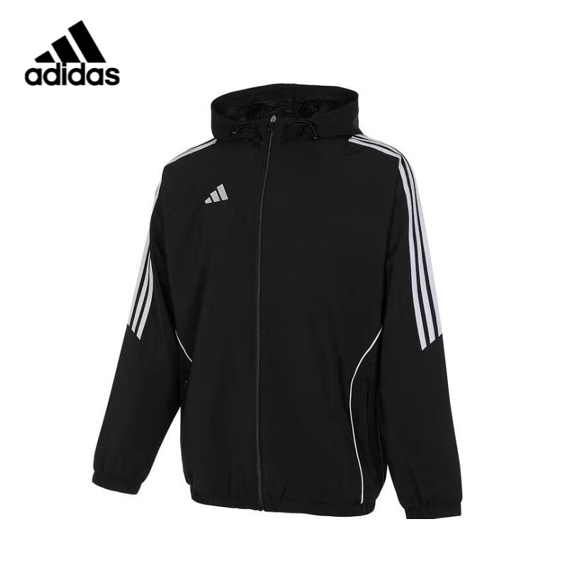 adidas/阿迪达斯夹克春季连帽男子运动服黑色夹克梭织上衣外套