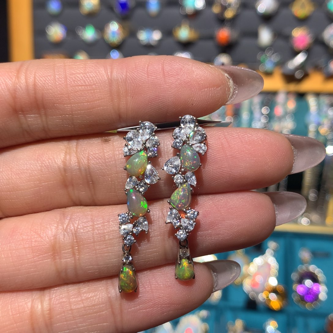 欧泊福利耳饰银S925镶嵌