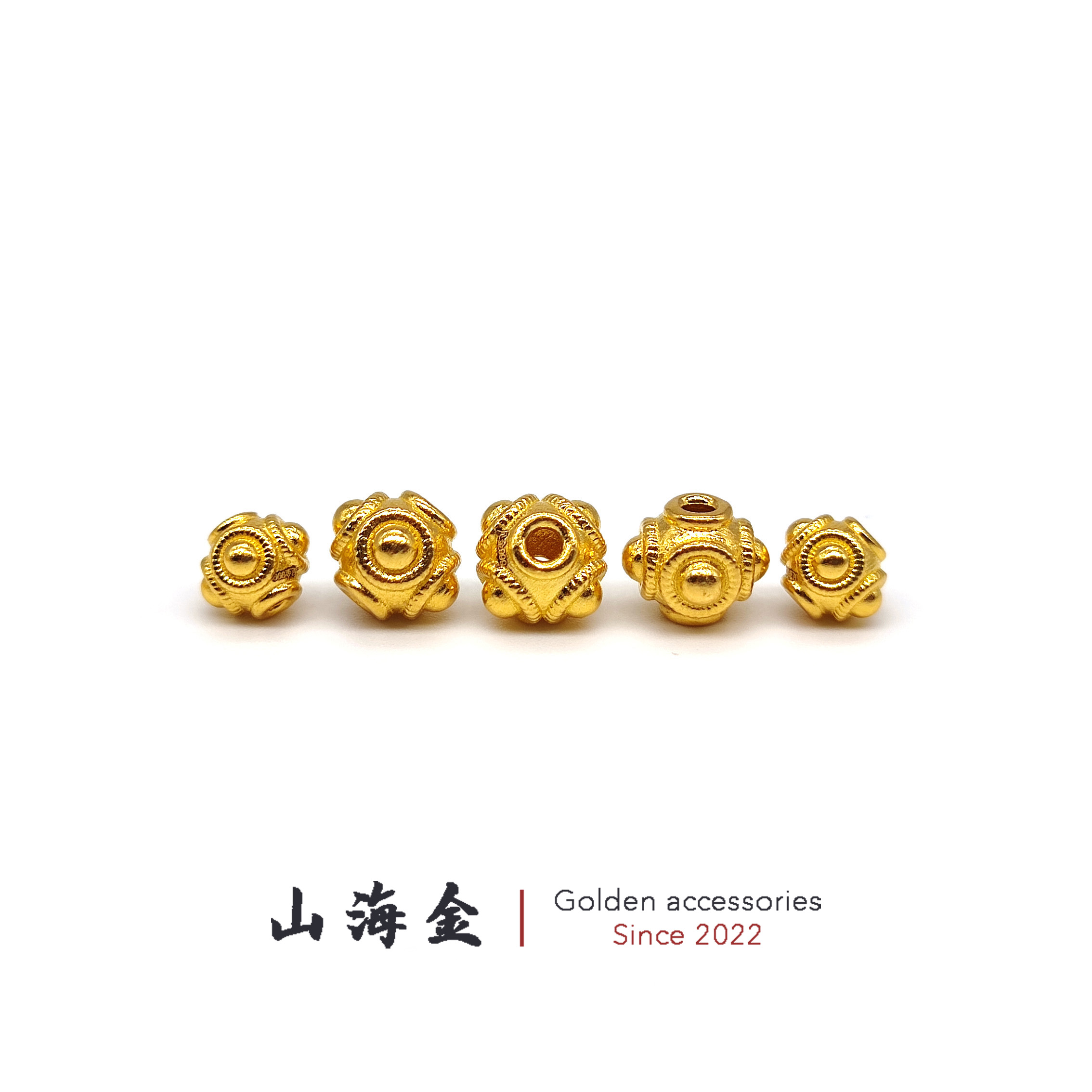 山海金 24K黄金999足金藏式蜻蜓眼隔珠文玩手串菩提籽天珠DIY配饰