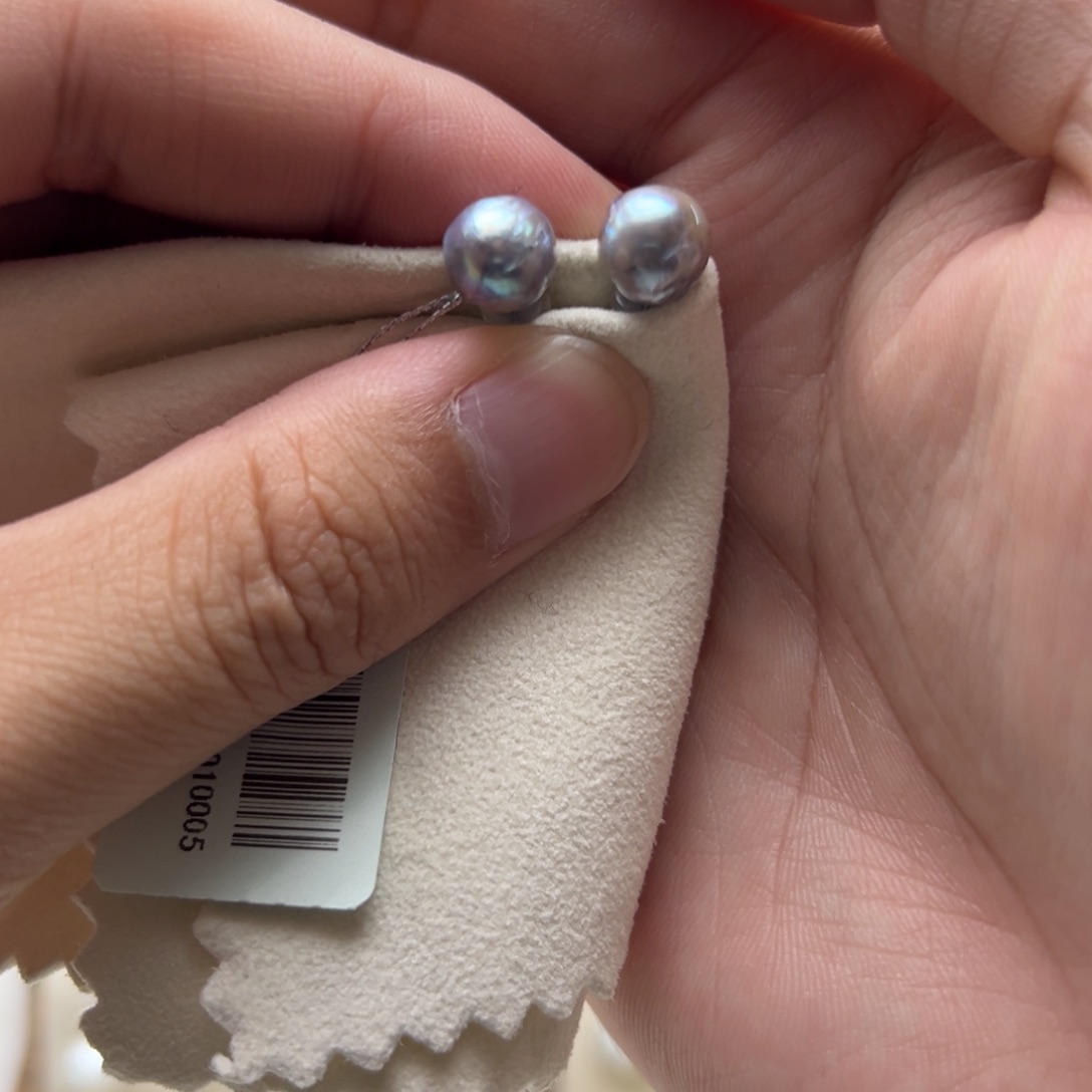 银S925镶嵌耳饰海水珍珠8mm近圆海水真多麻素钉