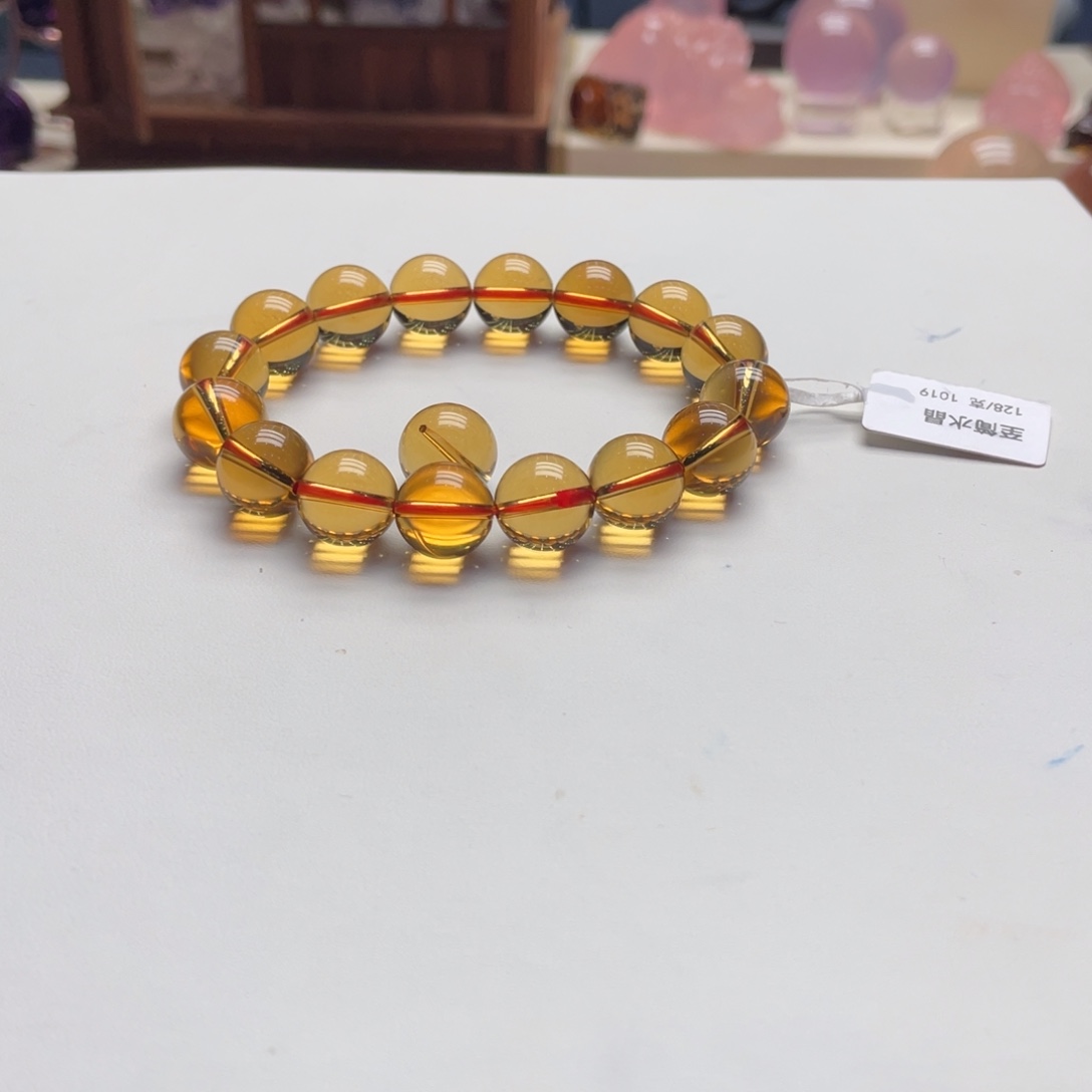未镶嵌手链黄晶杨*金红料黄水12.5mm