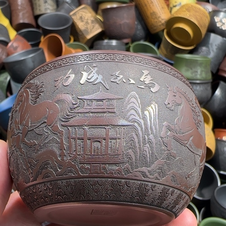 茶杯绿泥全手工紫砂