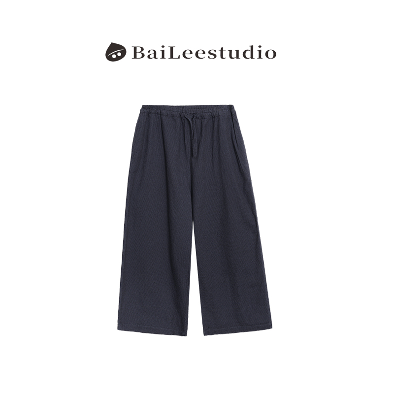 【柏栗良品】2025夏季新品~韩范松紧腰细格纹百搭休闲裤LXJ2194