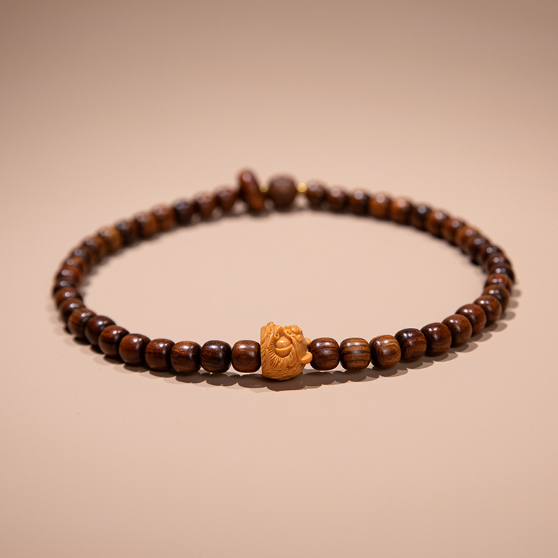 “新粉福利”黑花梨老型双圈手链跑环加醒狮配饰ESCX572-明德