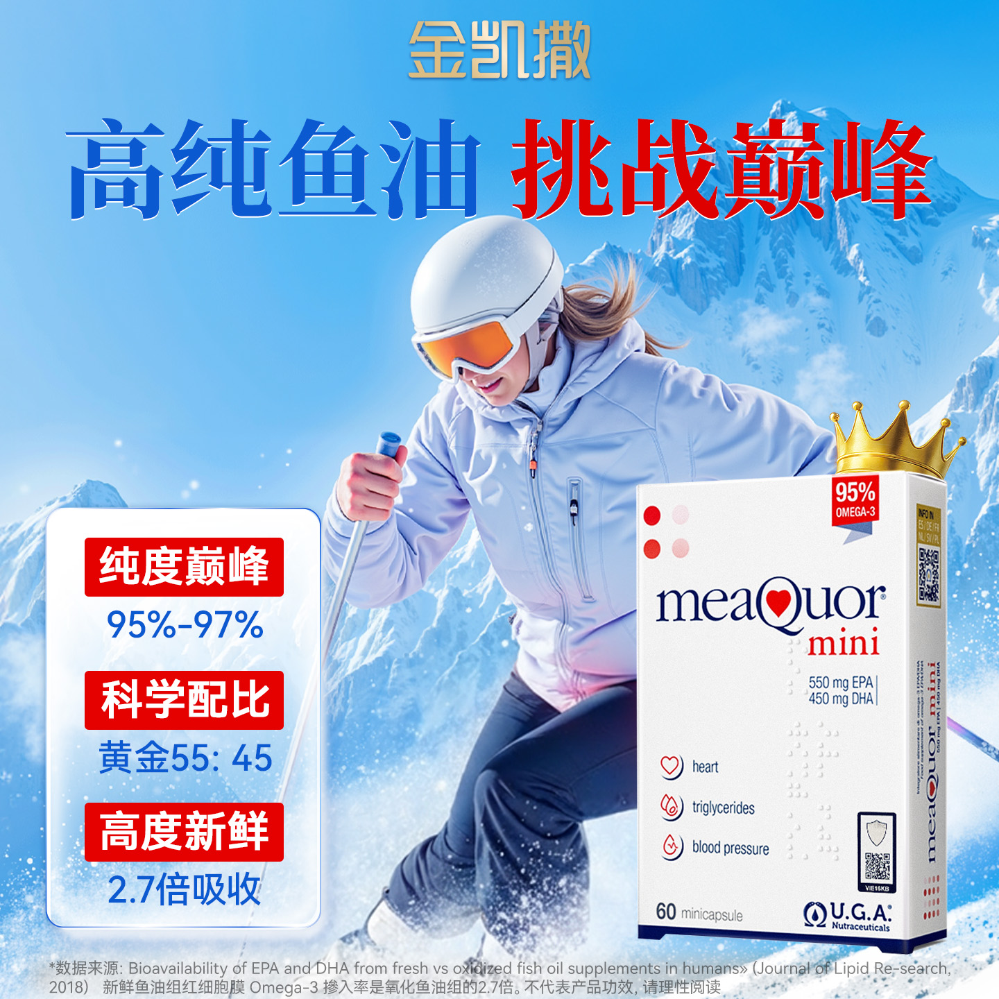 【金凯撒迷你鱼油】金凯撒mini95%高纯度omega-3深海鱼油60粒/盒-DL