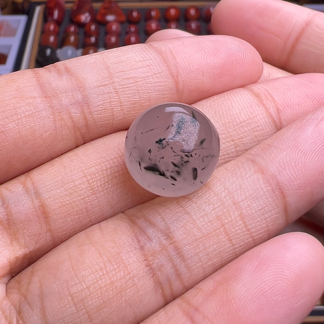 玛瑙/玉髓未镶嵌珠宝奇石川料水墨丹青飘花圆珠14.2mm