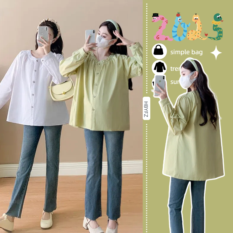 孕妇秋装2025新款孕妇装衬衫春季上衣衬衣春秋款宽松
