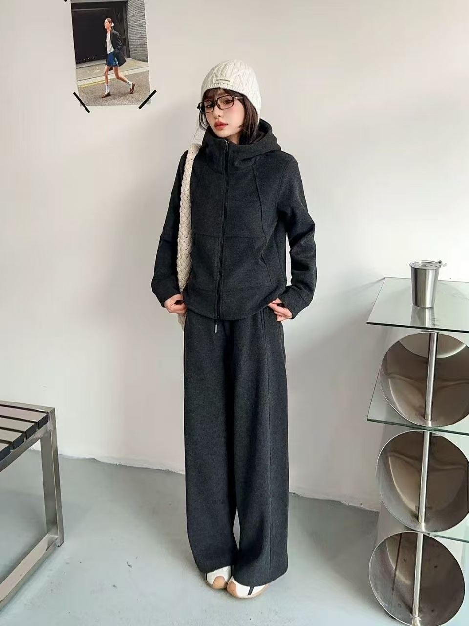 时尚套装加绒休闲宽松冬季百搭冬季阔腿裤加厚