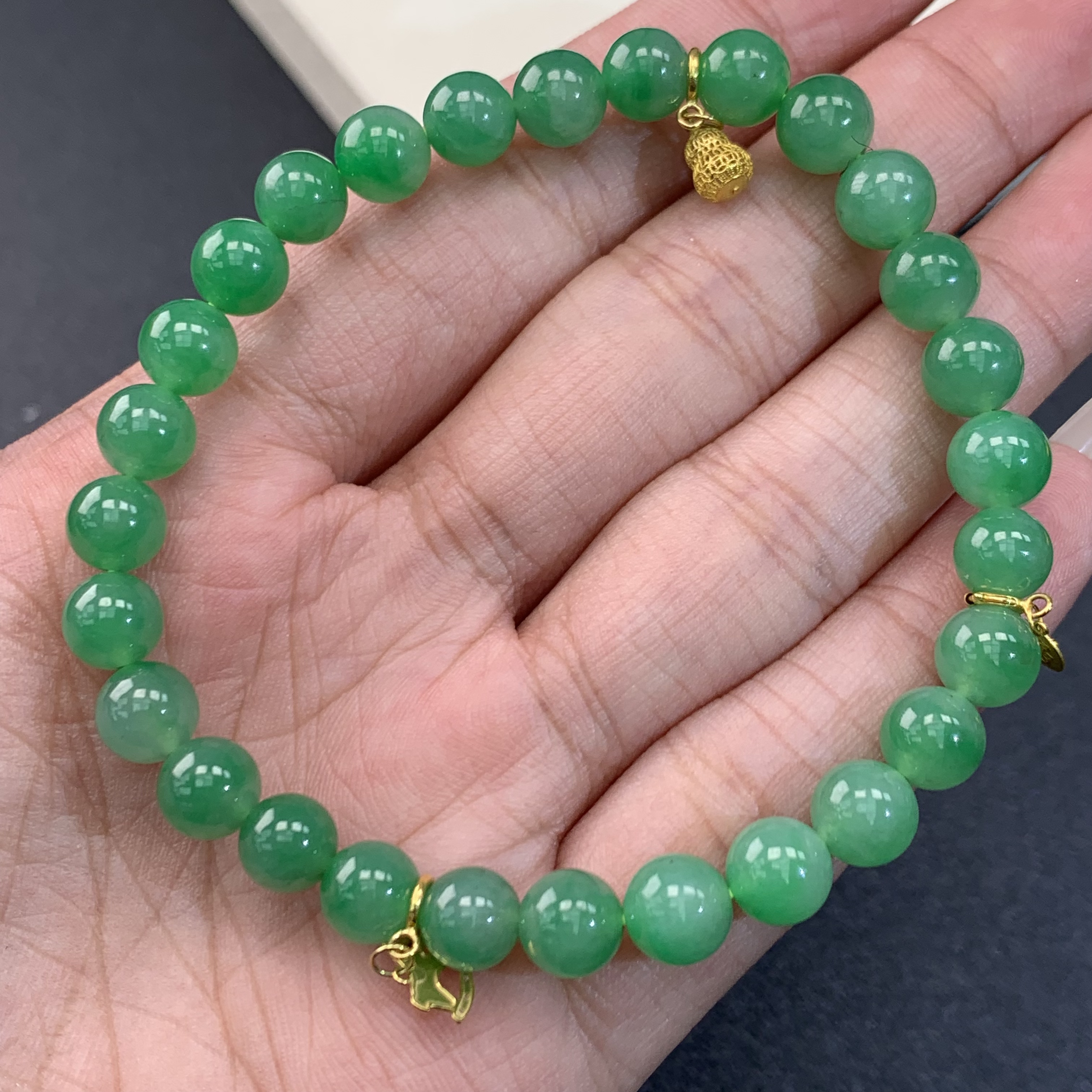 珠链推荐·冰种冰绿圆珠手串卡7mm翡翠玉石缅A气质绿色