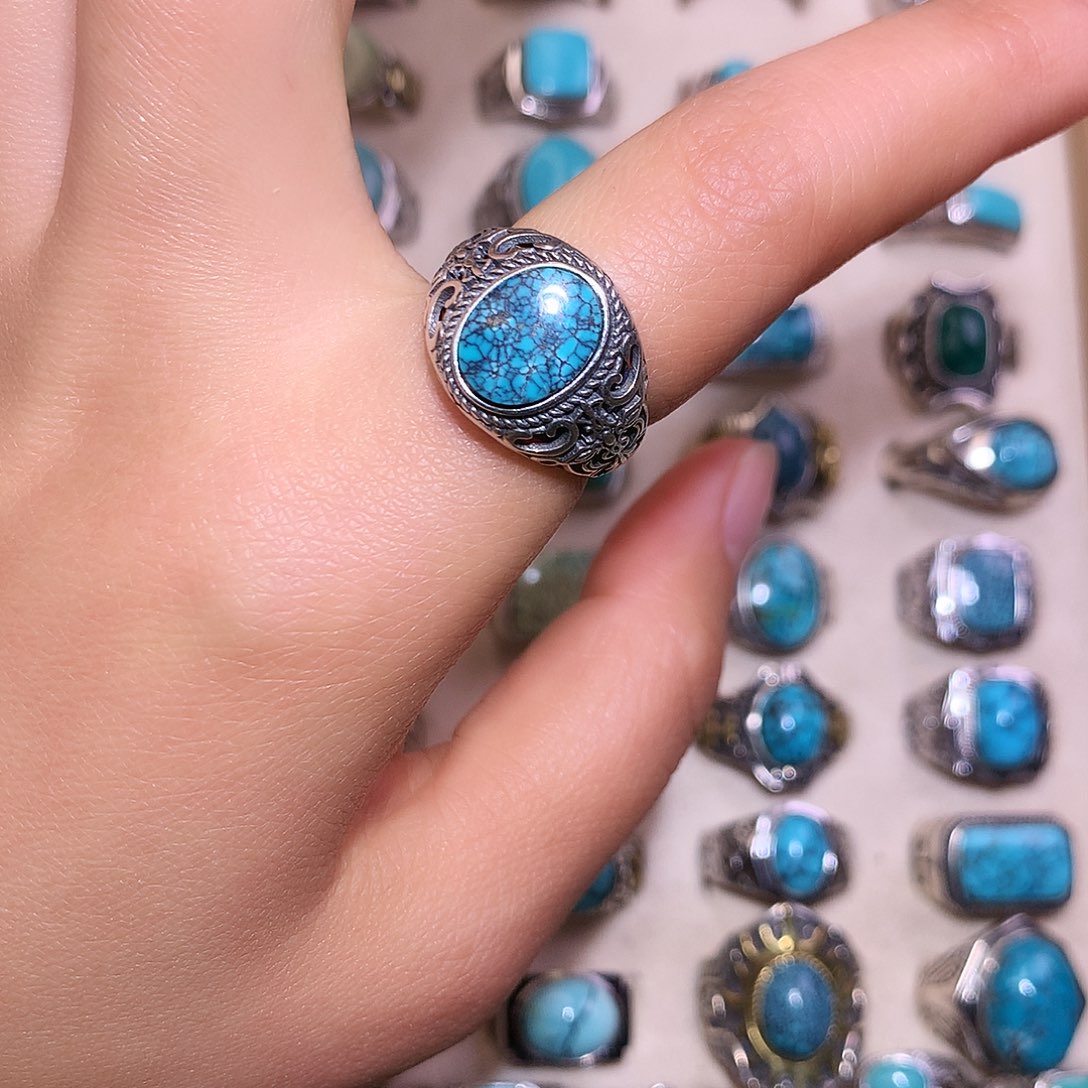 绿松石银S925镶嵌戒指