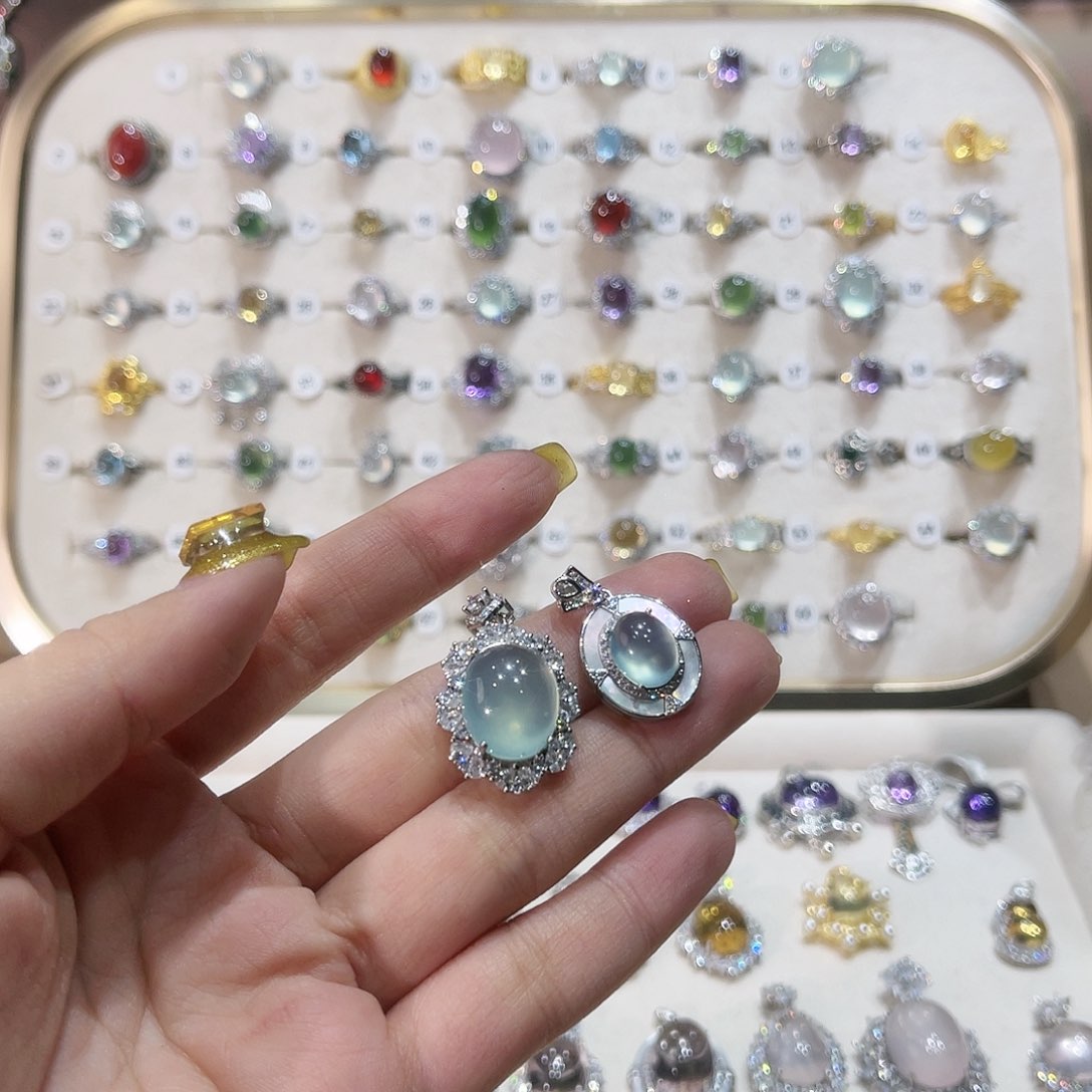 蛇纹石玉戒指银S925镶嵌✨**丸