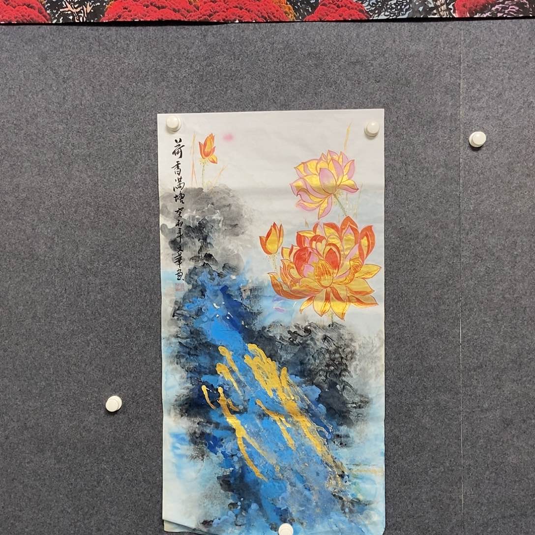 国画三尺荷花一副