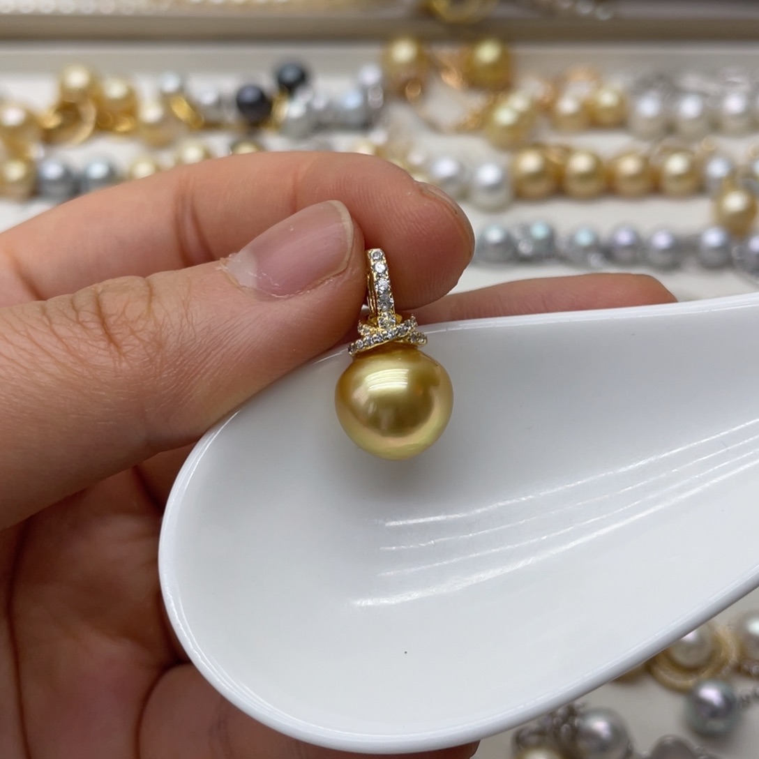 银S925镶嵌海水珍珠吊坠(不含链)