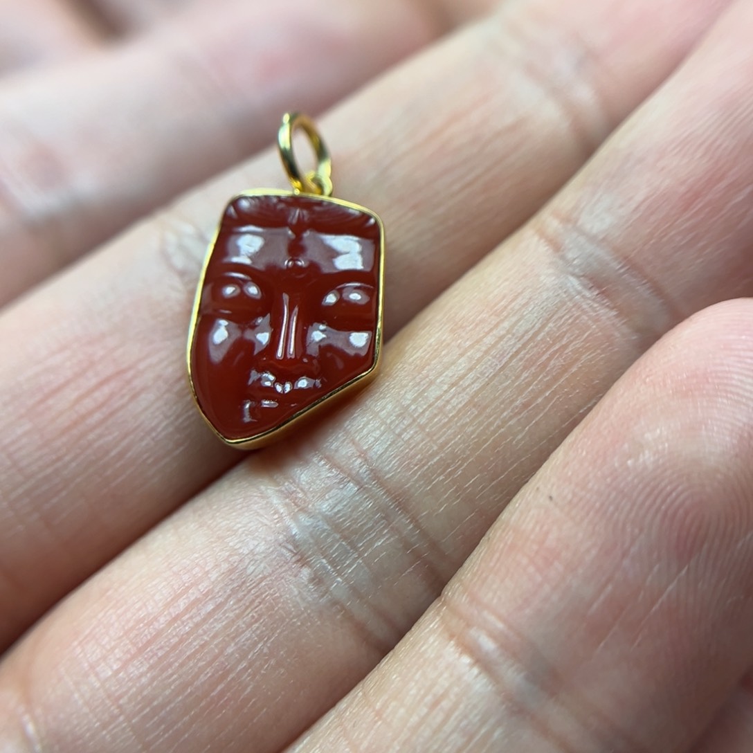 南红玛瑙佛脸18K金镶嵌漂***牛