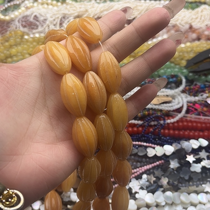 玛瑙/玉髓珠宝半成品未镶嵌一条14/28mm左右金丝玉南瓜珠