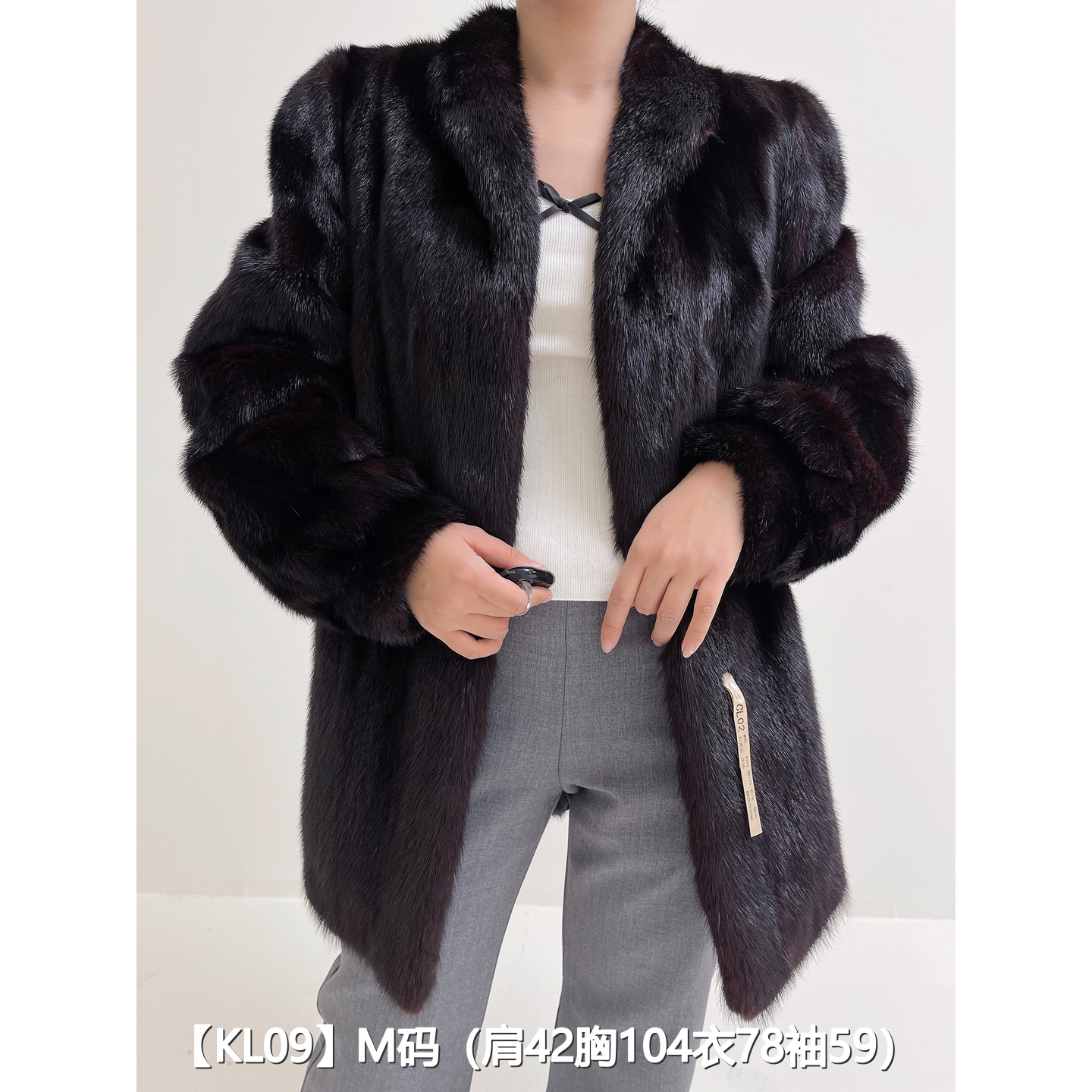 【KL09】M 红黑色中长款全抽貂皮水貂外套女 翻领泡泡袖 35009