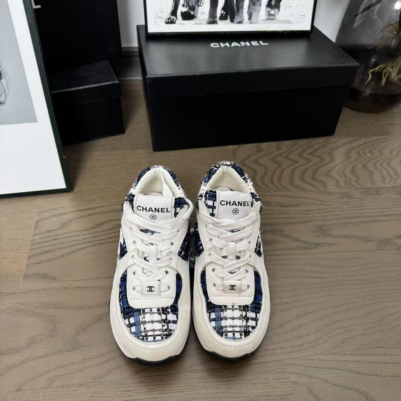 99新 Chanel/香奈儿 /葡萄籽奢潮/白蓝色编织运动鞋/35码